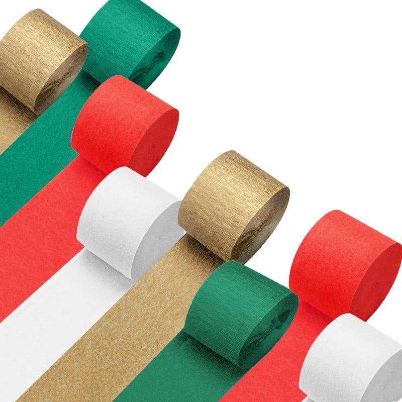 WFAUIBR Crepe Paper Streamers 8 Rolls 656 ft,Green, Red, Gold, White Party-Decorations Christmas Streamers,for Christmas Decorations,New Years Streamers Party Decorations DIY (1.8 Inch x 82 Ft/Roll) - Image 1